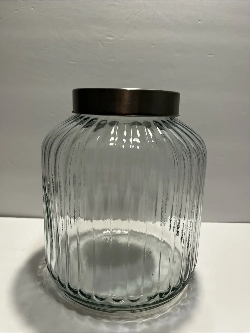 Large Ribbed Glass Storage Jar with Metal Lid | Farmhouse Apothecary Canister